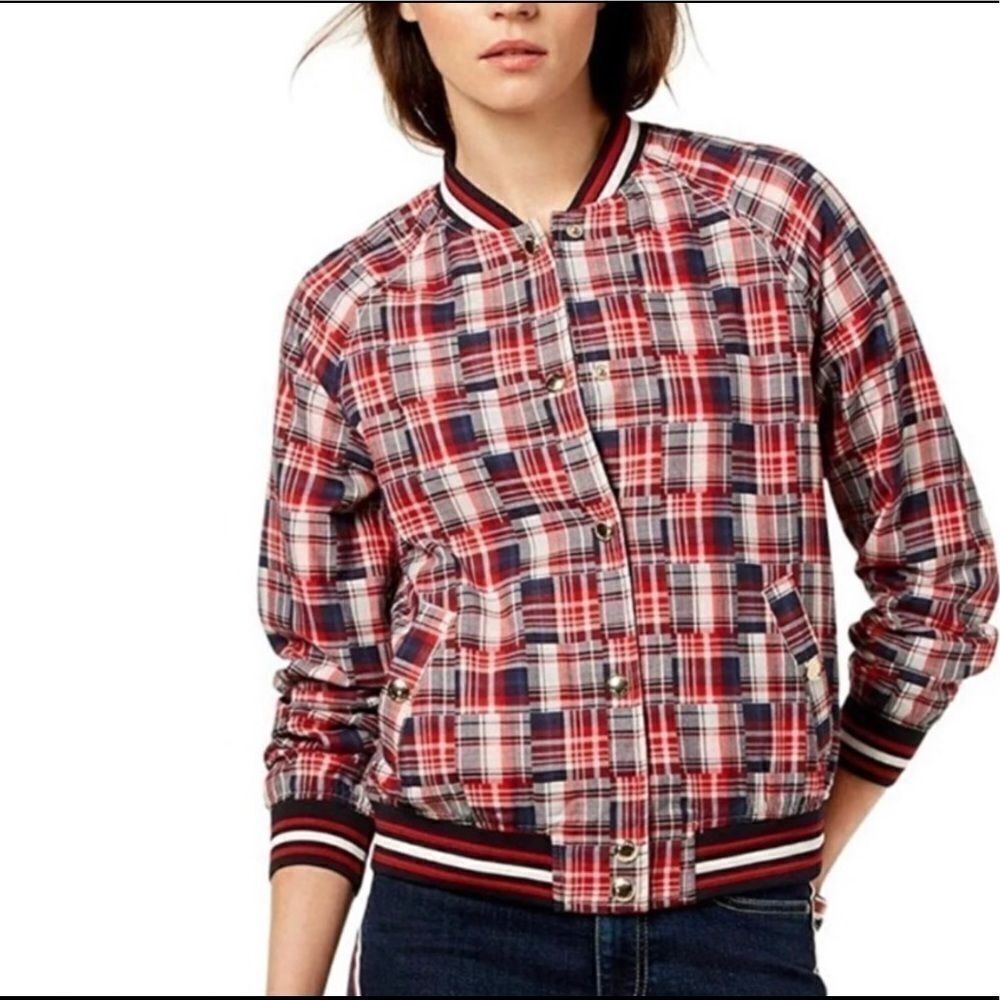 TOMMY HILFIGER Patchwork Plaid Varsity Jacket XS